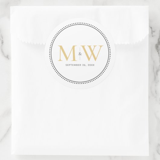 Elegant Gold Monogram Wedding Ronde Sticker (Tas)