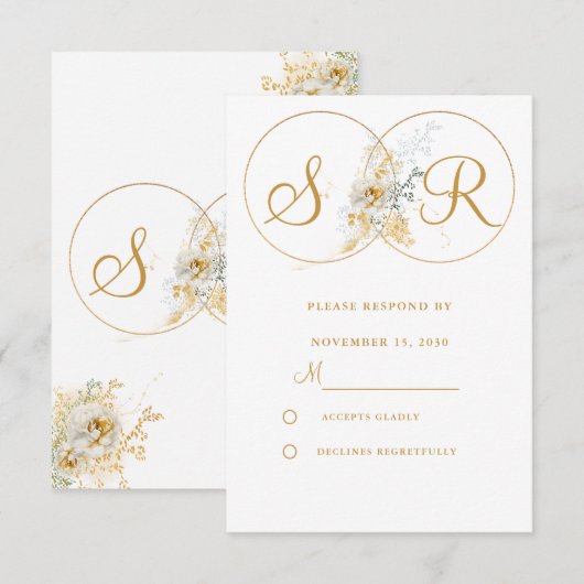 Elegant Gold Monogram Wedding RSVP (Voorkant / Achterkant)