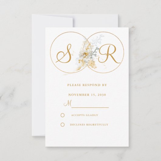 Elegant Gold Monogram Wedding RSVP Kaartje (Voorkant)