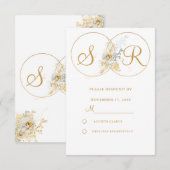 Elegant Gold Monogram Wedding RSVP Kaartje (Voorkant / Achterkant)