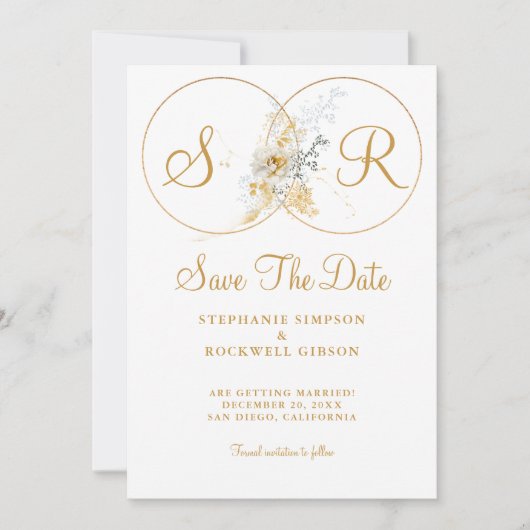 Elegant Gold Monogram Wedding Save The Date (Voorkant)