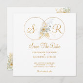 Elegant Gold Monogram Wedding Save the Date (Voorkant / Achterkant)
