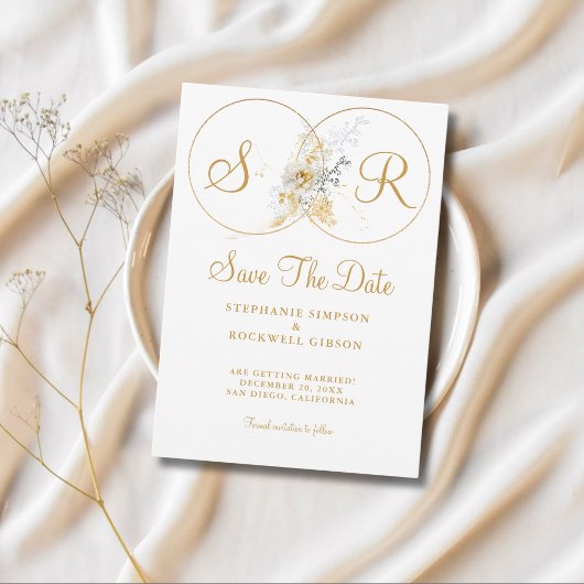 Elegant Gold Monogram Wedding Save the Date