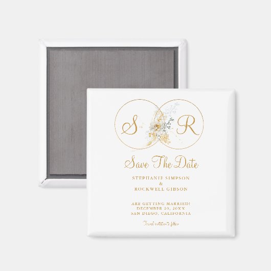 Elegant Gold Monogram Wedding Save the Date Magneet (Voorkant / Achterkant)