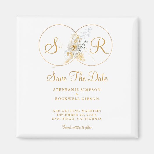 Elegant Gold Monogram Wedding Save the Date Magneet (Voorkant)