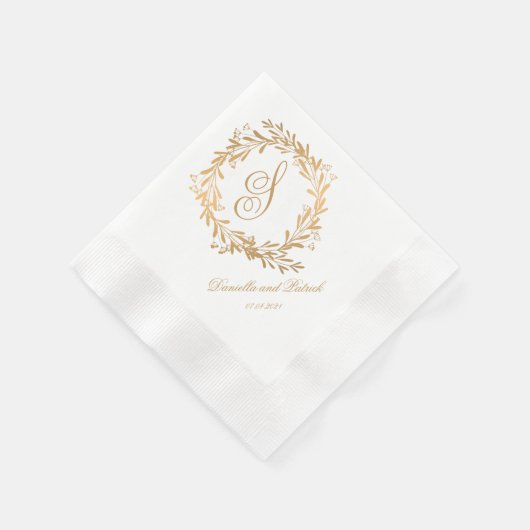 Elegant Gold Monogram Wedding Servet (Hoek)