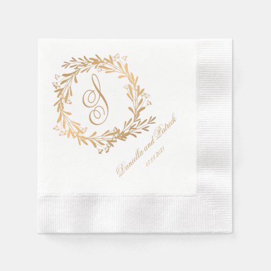 Elegant Gold Monogram Wedding Servet (Voorkant)