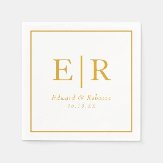 Elegant Gold Monogram Wedding Servet (Voorkant)
