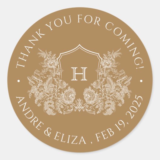 Elegant Gold Monogram Wedding Sticker (Voorkant)