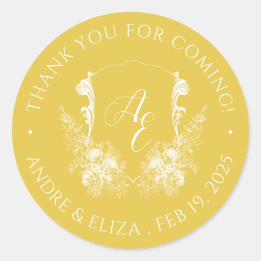 Elegant Gold Monogram Wedding Sticker (Voorkant)