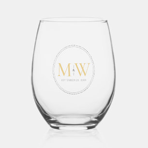 Elegant Gold Monogram Wedding Wijnglas Zonder Voet