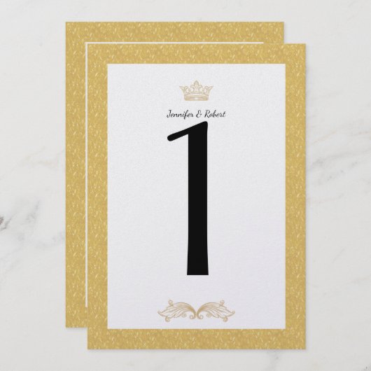 Elegant Gold Monogram Wedingnummer Kaart (Voorkant / Achterkant)