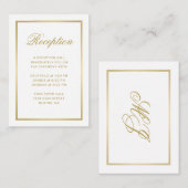 Elegant Gold Monogram White Weduwen Reception Informatiekaartje (Voorkant / Achterkant)