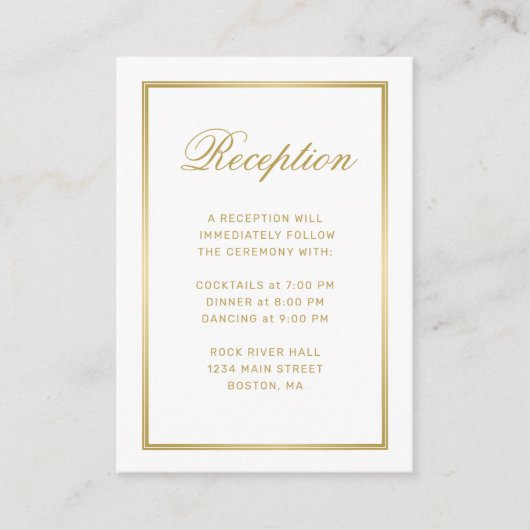 Elegant Gold Monogram White Weduwen Reception Informatiekaartje (Voorkant)