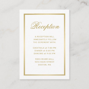 Elegant Gold Monogram White Weduwen Reception Informatiekaartje