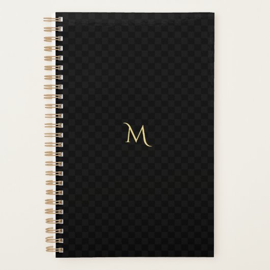 Elegant Gold Monogramed Black jaarlijks gecontrole Planner (Voorkant)