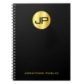 Elegant Gold Monogrammed Black Sjabloon Notitieboek (Voorkant)