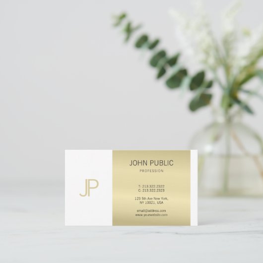 Elegant Gold Monogrammed Modern Design Luxury Visitekaartje (Staand voorkant)