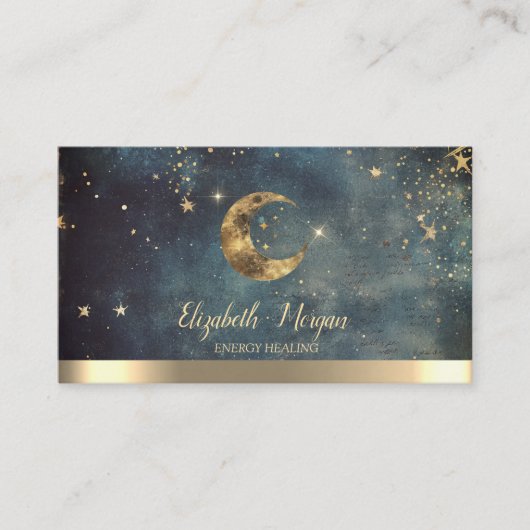 Elegant Gold Moon Stars Watercolor Visitekaartje (Voorkant)