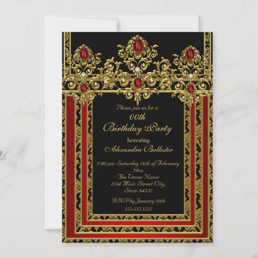 Elegant Gold Moroccan Style Red Birthday Party Kaart (Voorkant)