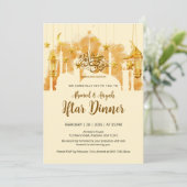 Elegant Gold Mosque Silhouette Iftar Dinner Kaart (Staand voorkant)