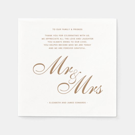 Elegant Gold Mr en Mrs Wedding Dank u wel Servet (Voorkant)