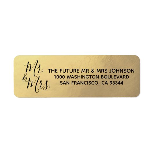 Elegant Gold Mr. & Mrs Bruiloft retouradres Etiket (Voorkant)