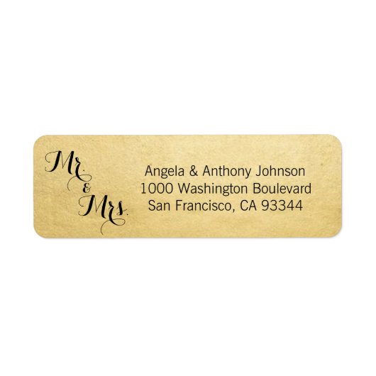 Elegant Gold Mr. & Mrs Bruiloft retouradres Etiket (Voorkant)