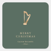 Elegant Gold Music Harp Christmas Green Vierkante Sticker (Voorkant)