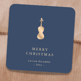 Elegant Gold Music Violin Christmas Blue Vierkante Sticker