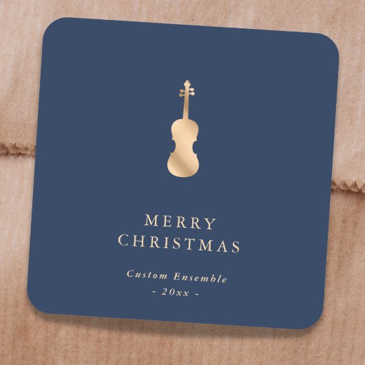 Elegant Gold Music Violin Christmas Blue Vierkante Sticker