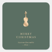 Elegant Gold Music Violin Christmas Green Vierkante Sticker (Voorkant)