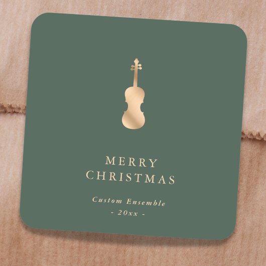 Elegant Gold Music Violin Christmas Green Vierkante Sticker