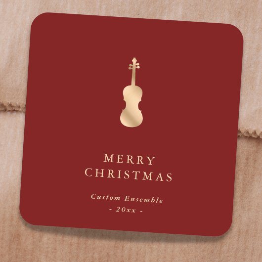 Elegant Gold Music Violin Christmas Red Vierkante Sticker