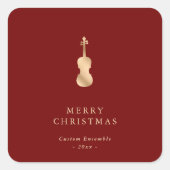 Elegant Gold Music Violin Christmas Red Vierkante Sticker (Voorkant)