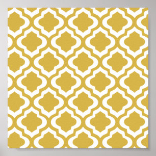 Elegant Gold Mustard Moroccan Quatrefoil Clover Poster