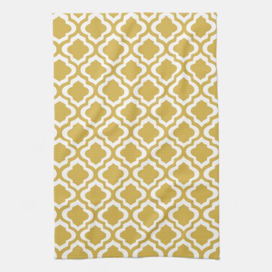 Elegant Gold Mustard Moroccan Quatrefoil Clover Theedoek (Verticaal)
