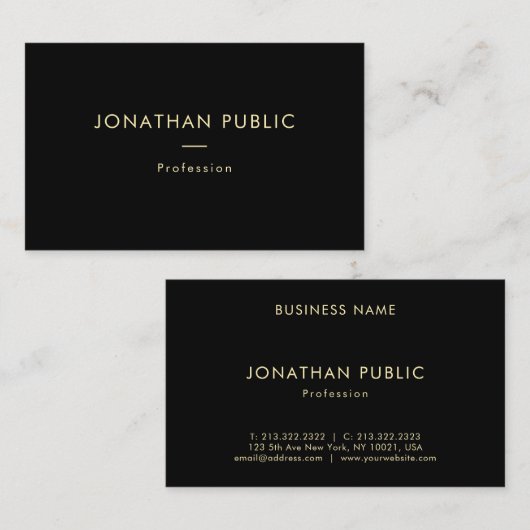 Elegant Gold Name Black Sjabloon Professional Visitekaartje (Voorkant / Achterkant)