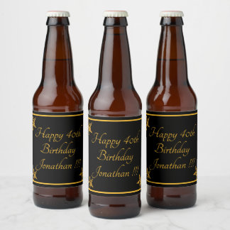 Elegant Gold Name Happy Birthday Beer Label Set Bier Etiket