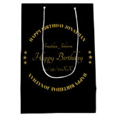 Elegant Gold Name Happy Birthday Gift Bag Medium Cadeauzakje (Achterkant)