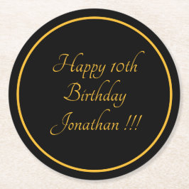 Elegant Gold Name Happy Birthday Paper Onderzetter