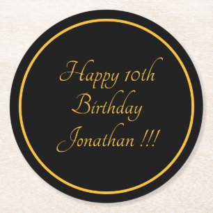 Elegant Gold Name Happy Birthday Paper Onderzetter