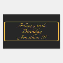 Elegant Gold Name Happy Birthday Rectangle Sticker