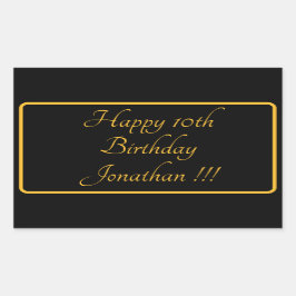 Elegant Gold Name Happy Birthday Rectangle Sticker