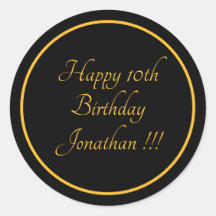 Elegant Gold Name Happy Birthday Round Sticker