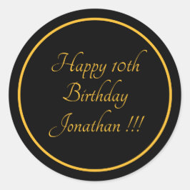 Elegant Gold Name Happy Birthday Round Sticker