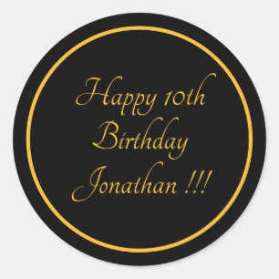 Elegant Gold Name Happy Birthday Round Sticker
