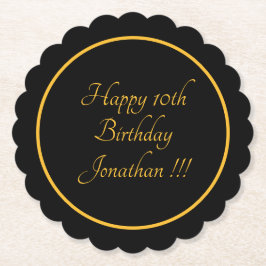 Elegant Gold Name Happy Birthday Scalloped Round Kartonnen Onderzetters