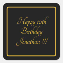 Elegant Gold Name Happy Birthday Square Sticker