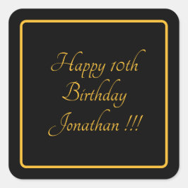 Elegant Gold Name Happy Birthday Square Sticker